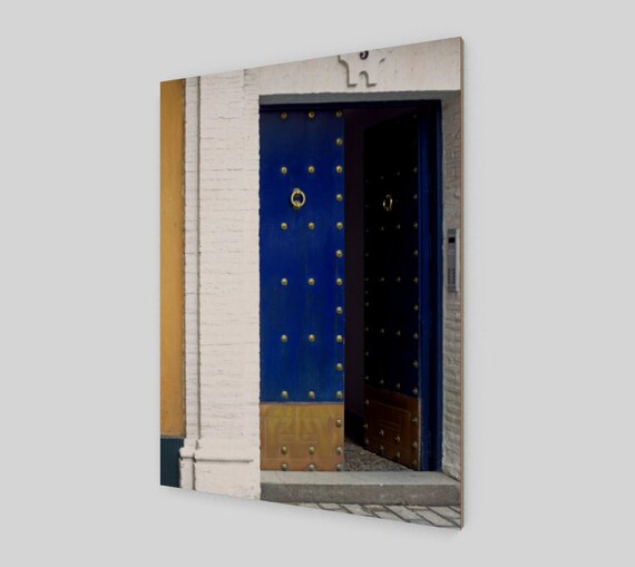 Spain Wall Art Photography Print On Birch Wood Panel Blue Door Etsy