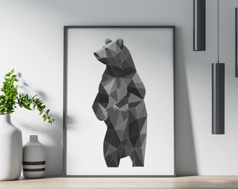 The Lonely One Fine Art Print, Brown Bear, Gift, Unique Wall Art, Woodland, Home Decor, Grizzly, Geometrisch, Abstract