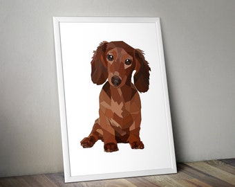 De soulvolle teckel abstracte kunst print, worst hond poster, chocolade teckel kunst, huisdier portret, hond print, hondenliefhebber, verjaardagscadeau