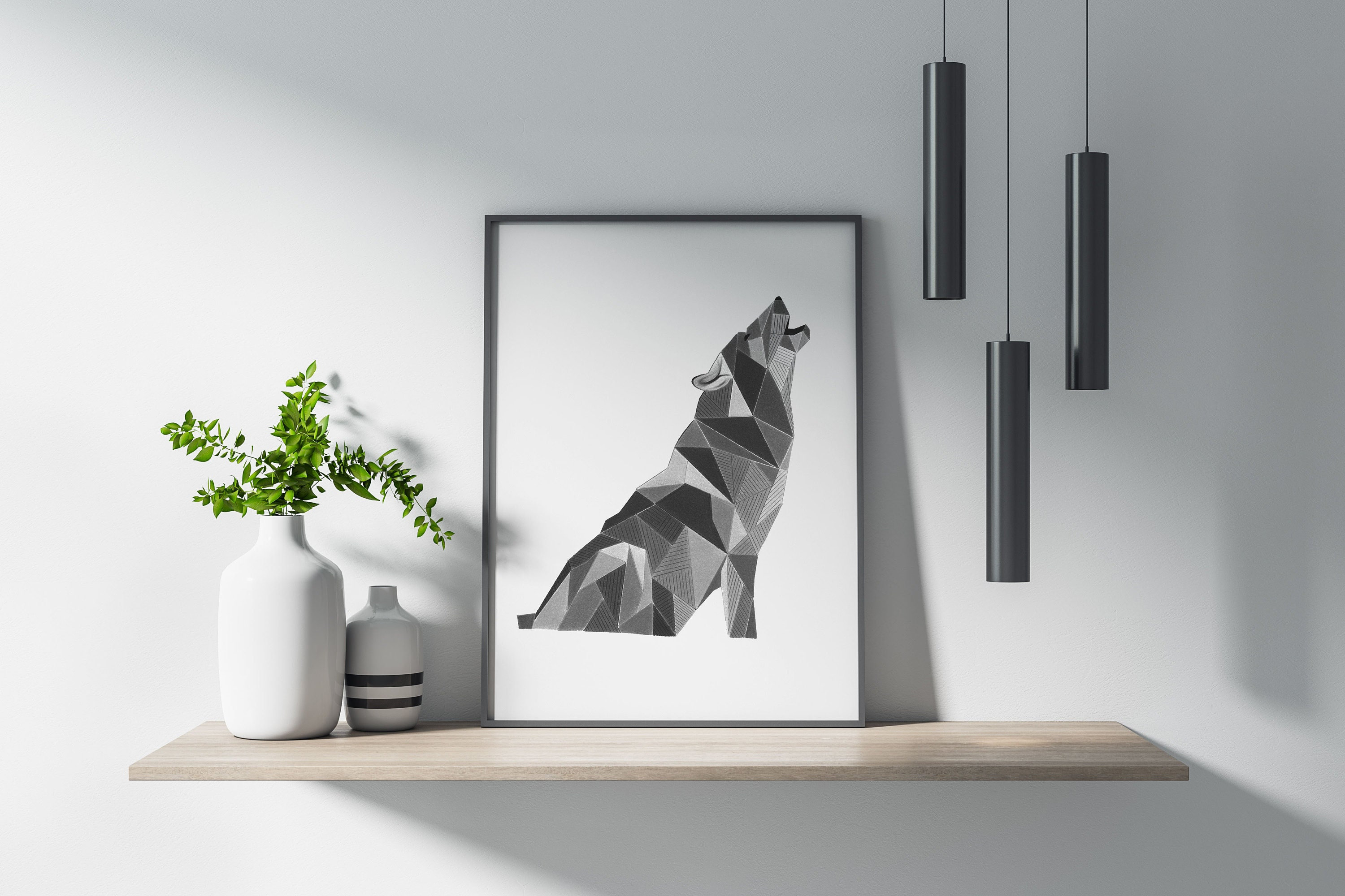 The Midnight Wolf Fine Art Print, Art Wall Poster Decor, Wildlife, Woodland, Forest Animal, Abstract, Geometrisch, Verjaardagscadeau voor hem haar