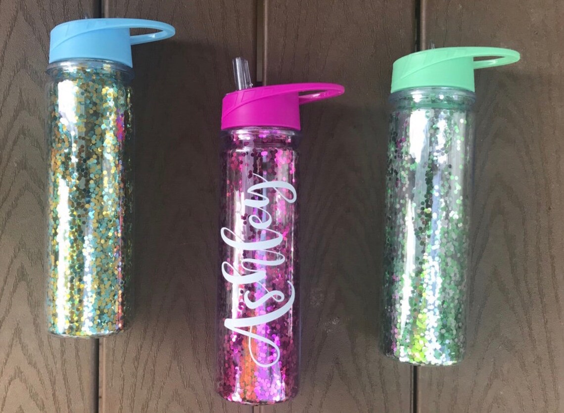 Loose glitter water bottle with straw/ glitter tumbler with Etsy