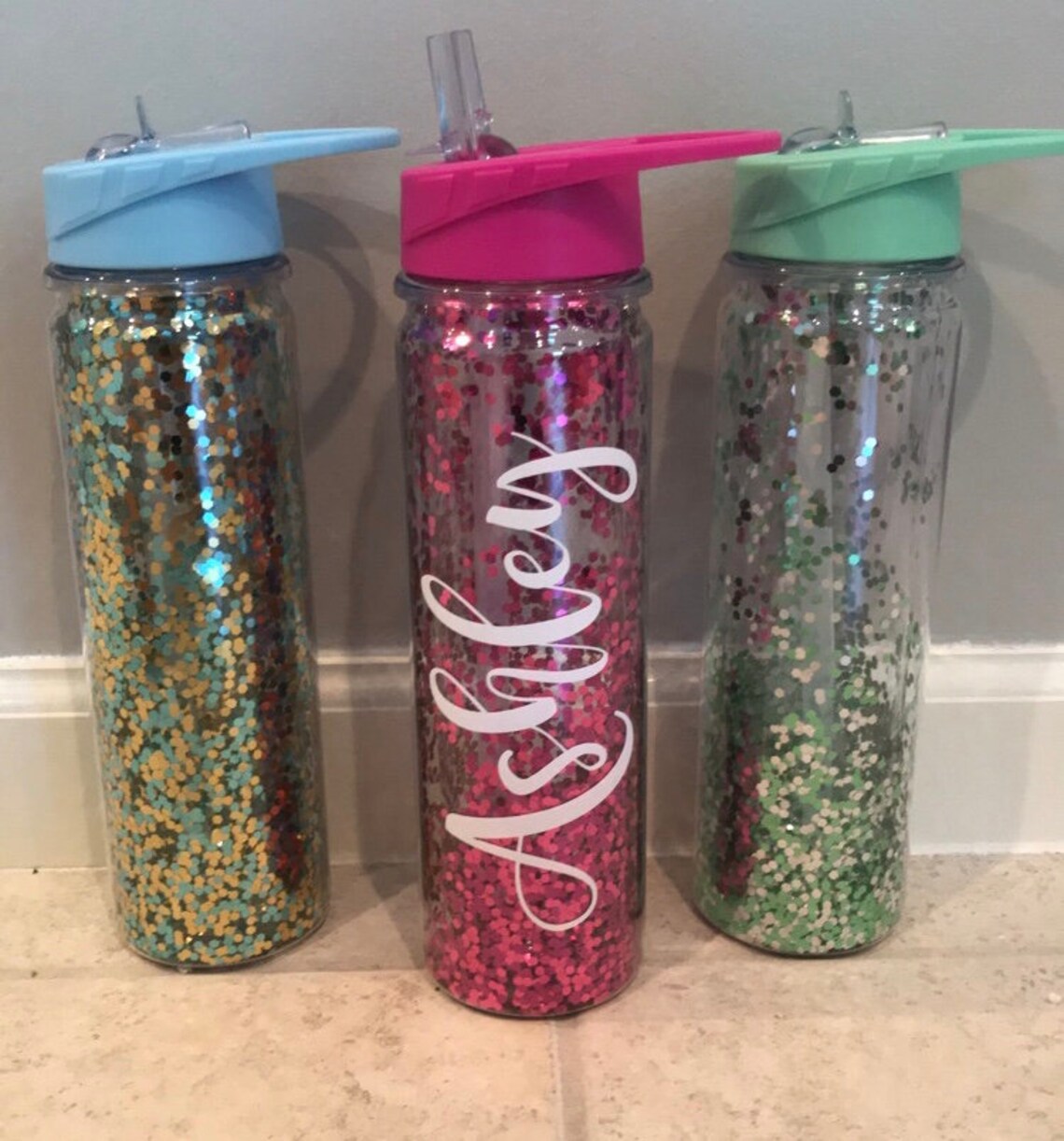 Loose glitter water bottle with straw/ glitter tumbler with Etsy