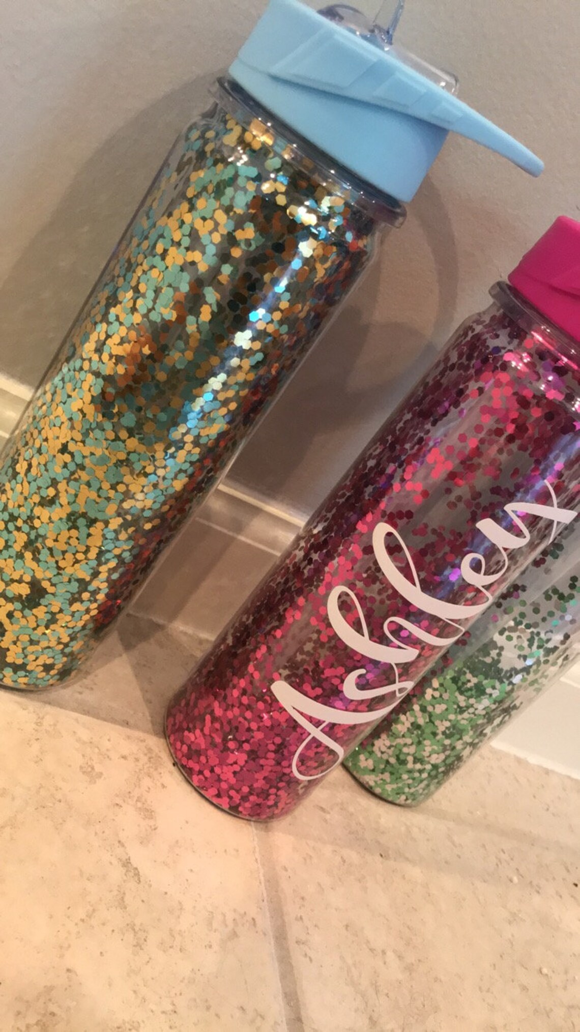 Loose glitter water bottle with straw/ glitter tumbler with Etsy