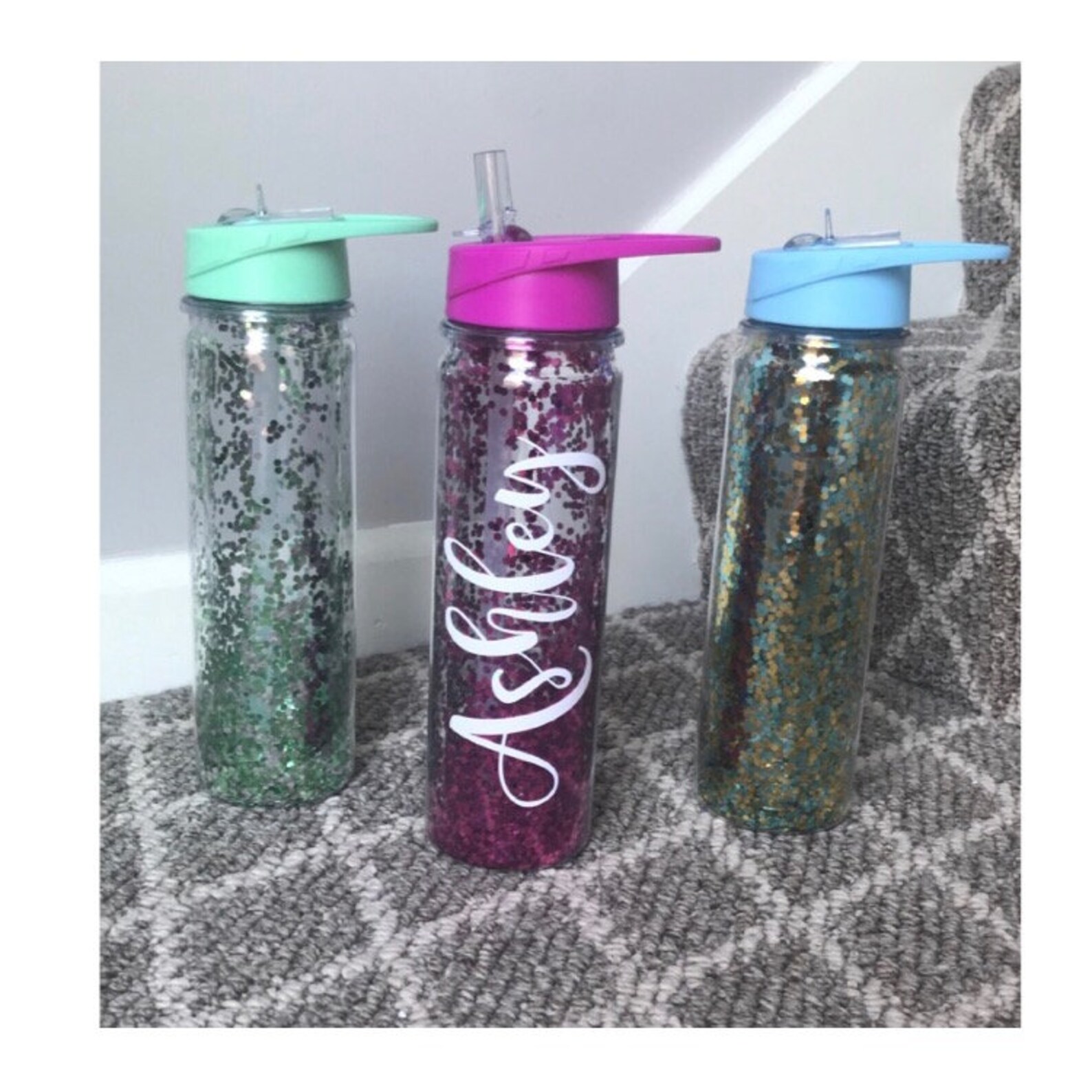 Loose glitter water bottle with straw/ glitter tumbler with Etsy