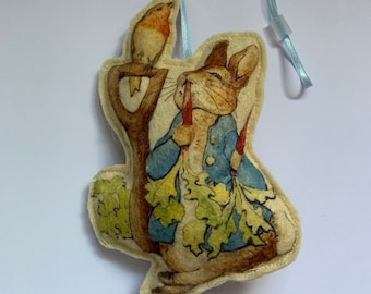 Peter Eating a Radish -Decoration- Beatrix Potter- Felt -Handmade NEW design
