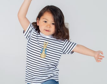 Embroidered Peter Rabbit long sleeve Navy stripe T-Shirt-short sleeve - Baby Toddler