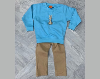 Large Peter Rabbit - Toddler - Child- Sweatshirt-Embroidered Sky Blue - Easter outfit- 7 colours