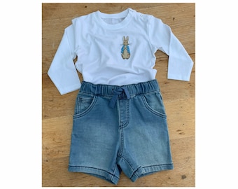 Embroidered Peter Rabbit long or Short sleeve T-Shirt 4 colours
