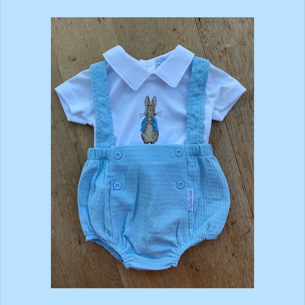 Embroidered Peter Rabbit -Baby Boys 2 pcs short romper Dungaree Set outfit NB - 3-6 months