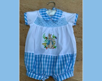 Embroidered Peter Rabbit picking carrots from the garden | Baby Boys Gingham Romper | New Baby | Baby shower | Easter outfit | NEW DESIGN