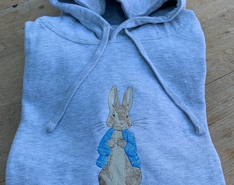 Peter Rabbit Adult Hooded Sweatshirt-with large Peter embroidery, 7 colours- 5 sizes- S to 2XL