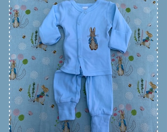 Embroidered Peter Rabbit - 4 piece set - baby blue jacket-pants, Vest and hat - Premature Baby Boy  - Tiny Baby: 3.5kg - 50-55cm