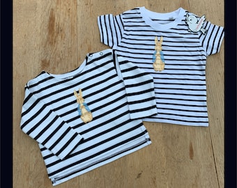 Embroidered Peter Rabbit long sleeve Navy stripe T-Shirt- Long & short sleeve - Baby Toddler