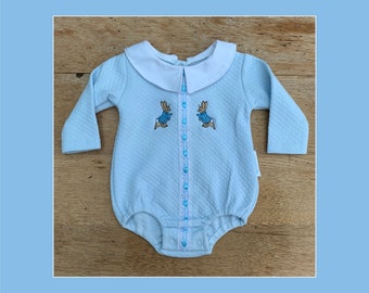 Embroidered Peter Rabbit with lace trim -Baby Boys Romper sizes NB to 6 months