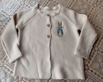 Embroidered Peter Rabbit -Baby & Toddler- Cream/Oatmeal - knitted cardigan- Blue jacket