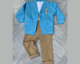 Embroidered Peter Rabbit - Toddler- Infant - Sky Blue - sweatshirt cardigan - Blue jacket - Easter outfit.