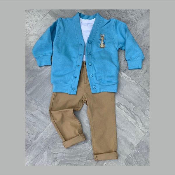 Embroidered Peter Rabbit - Toddler- Infant - Sky Blue - sweatshirt cardigan - Blue jacket - Easter outfit.