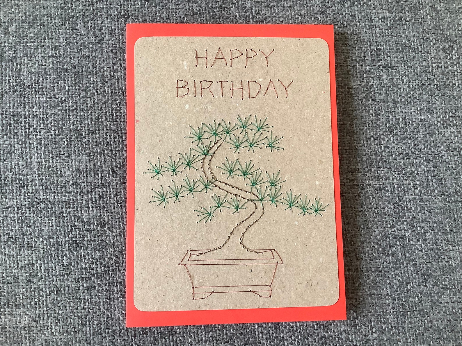 Bonsai Tree Hand Embroidered Birthday Greeting Card | Etsy