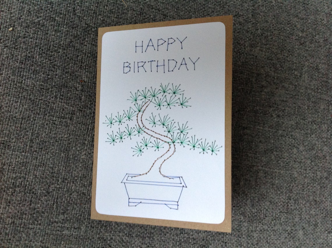 Bonsai Tree Hand Embroidered Birthday Greeting Card | Etsy