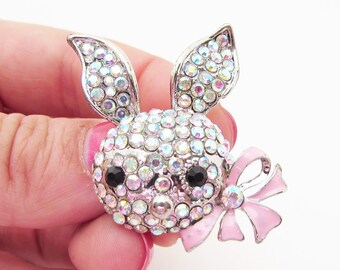Rabbit Brooch, Crystal Rabbit Design Brooch, Pink Rhinestone Rabbit, Rabbit Jewellery Brooch Pin, Cute Rabbit Jewellery Gift