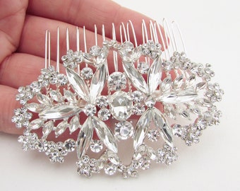 Rhinestone Hair Piece for Wedding, Crystal Bridal Hair Comb, Jewelled Hair Jewellery for Wedding, Sparkly Silver Bridal Hair Comb