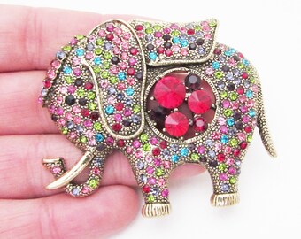 Elephant Brooch, Red Brooch, Sparkly Crystal Elephant Brooch, Rhinestone Elephant Jewellery, Crystal Elephant Pin, Elephant Jewellery