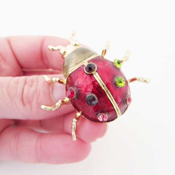 Ladybird Brooch, Cute Red Ladybird Brooch, Ladybird Jewellery, Red Jewelled Ladybug Jewellery Brooch, Small Red Ladybug Insect Brooch