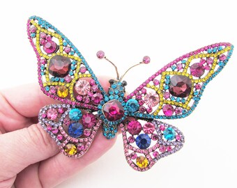Large Butterfly Brooch, Big Multi Coloured Brooch Pin, Butterfly Jewellery, Huge Butterfly Brooch Jewellery, Gift for Friend, Sparkly Brooch