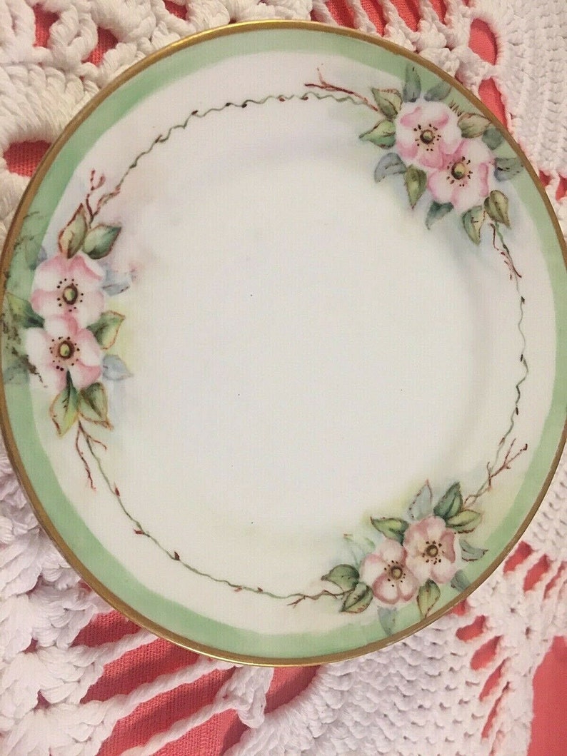 4 Vintage Mismatched China Dessert Plates Wedding Shower Pinks Greens tea party plates mad hatter china bridal shower # 131