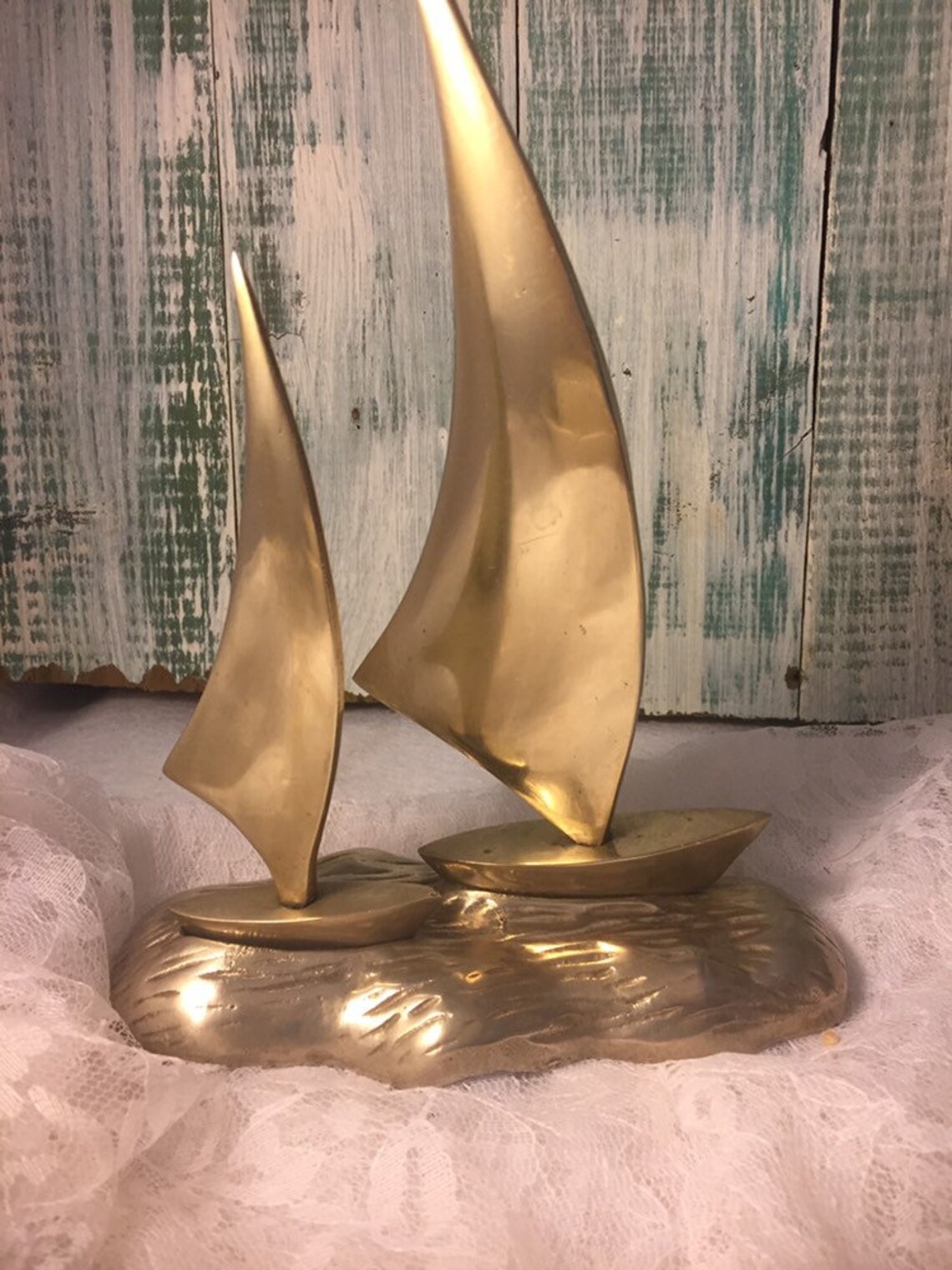 Vintage Brass Sailboat Beach House Decor Nautical Figurine Etsy