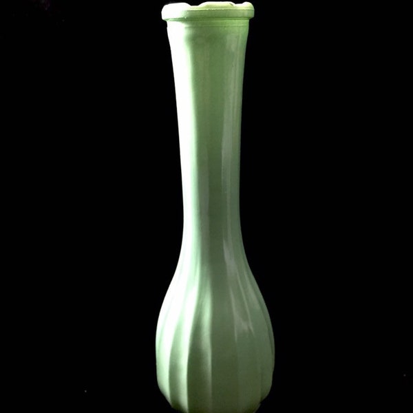 Vintage Green over White Milk Glass Vase, Bohemian, Wedding Decor, Milk Glass Bud Vase, centerpiece, stem holder, #781