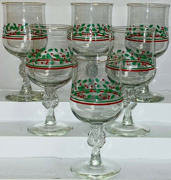 Libbey Christmas Glasses Arby's Holly Berry Ribbon Bow Etsy