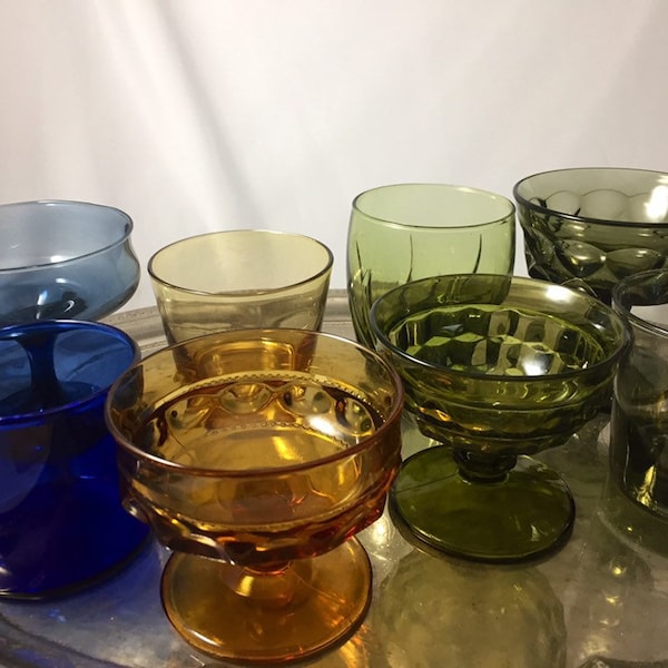 Mismatched vintage whiskey glasses, retro glasses, vintage cocktail glasses Multi Color Glassware Barware Drinkware  Set of 8 #768t