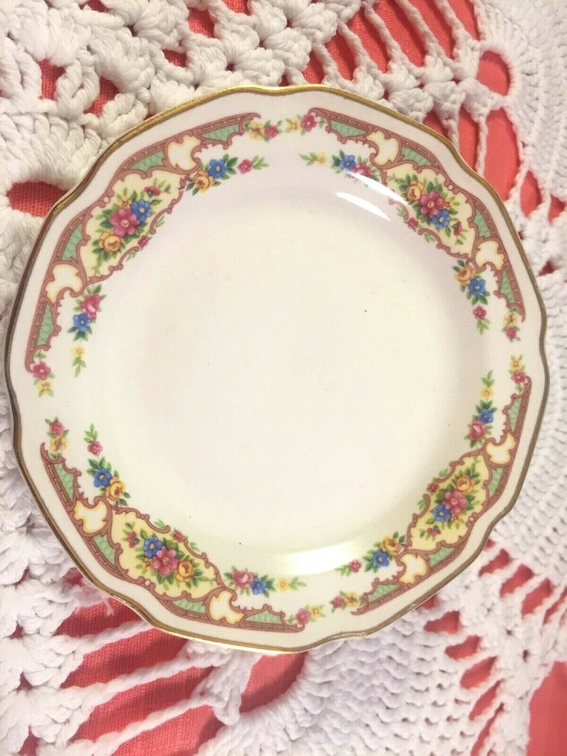 4 Vintage Mismatched China Dessert Plates Wedding Shower Pinks Greens tea party plates mad hatter china bridal shower # 131