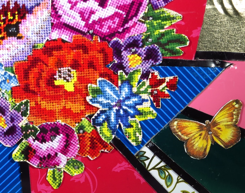 Lebendige kleine rustikale Kunstwerk Recycling-Metall-Collage | Etsy