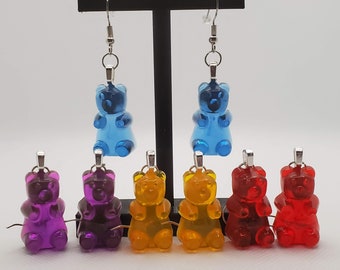 Gummy Bear Earrings, Resin Gummy Bear Earrings, Cute Earrings, Bright Colored Earrings, Dangle Earrings, Small Gift, Stainless Steel Dangle