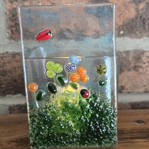 Floral Fused Glass Candle Holder | Handmade Glass Panel Votive | Decorative Glass Tealight Holder | Unique Gift for Home or Garden