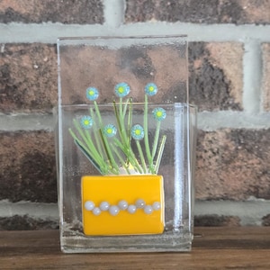 Floral Fused Glass Candle Holder | Handmade Glass Panel Votive | Decorative Glass Tealight Holder | Unique Gift for Home or Garden