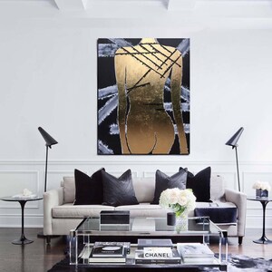 Acrylmalerei auf Leinwand, abstrakte Kunst, abstrakte Malerei, Blattgoldmalerei, schwarz weiß Malerei, Wandkunst, Wandkunst,