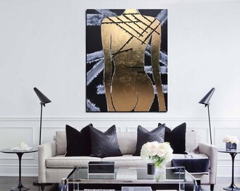 Golden Aura Abstract Gold Leaf Painting 35×44 in Canvas