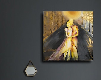 Golden Us Abstract Gold Leaf Acrylic Painting 39×39 in Canvas