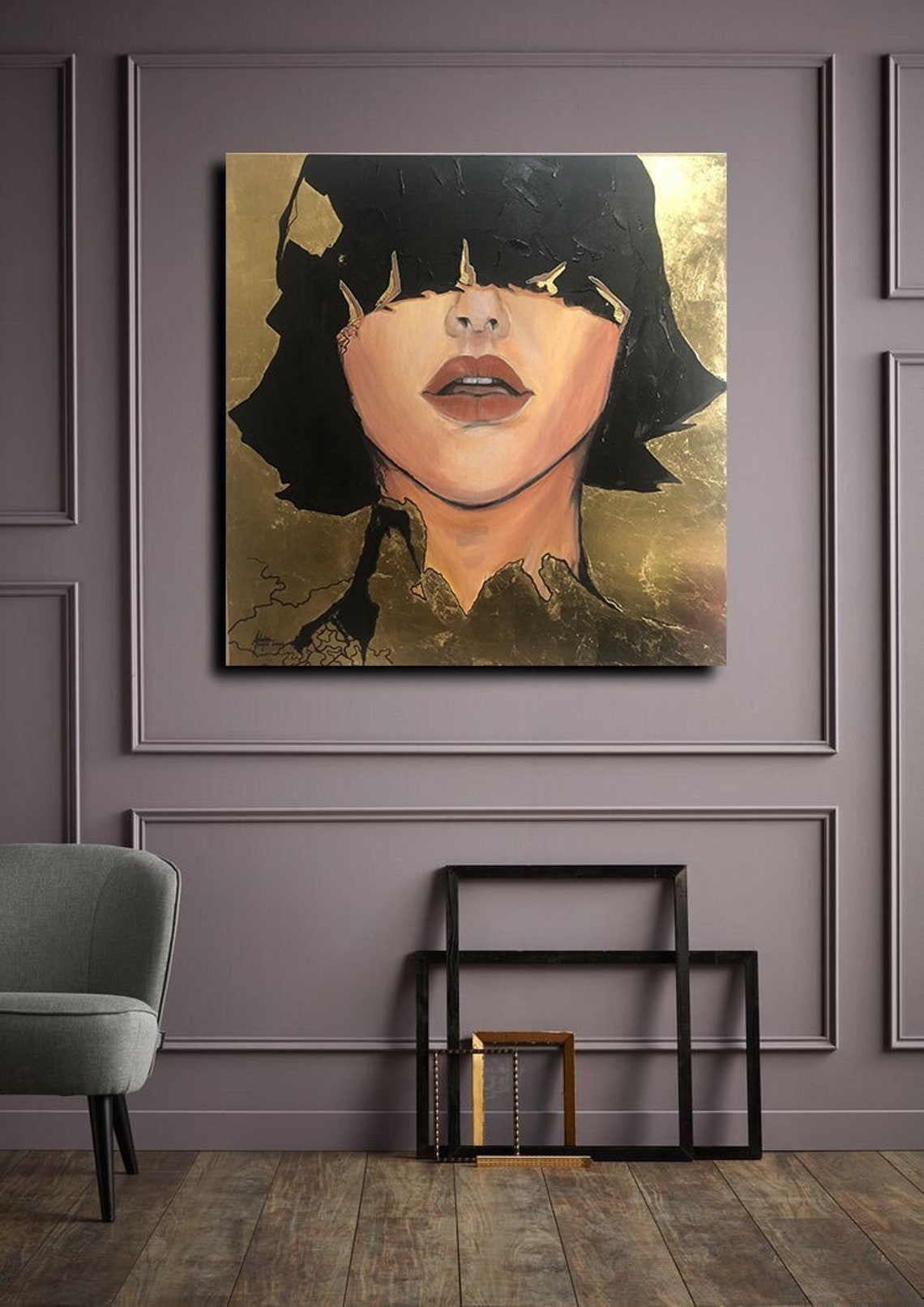 Large Gold and Black Painting Acrylic Painting on Canvas Etsy