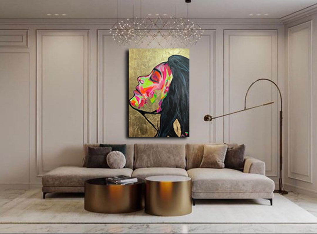 Large Gold Leaf Painting: Abstract Acrylic Art on Canvas (35X51”) - Etsy