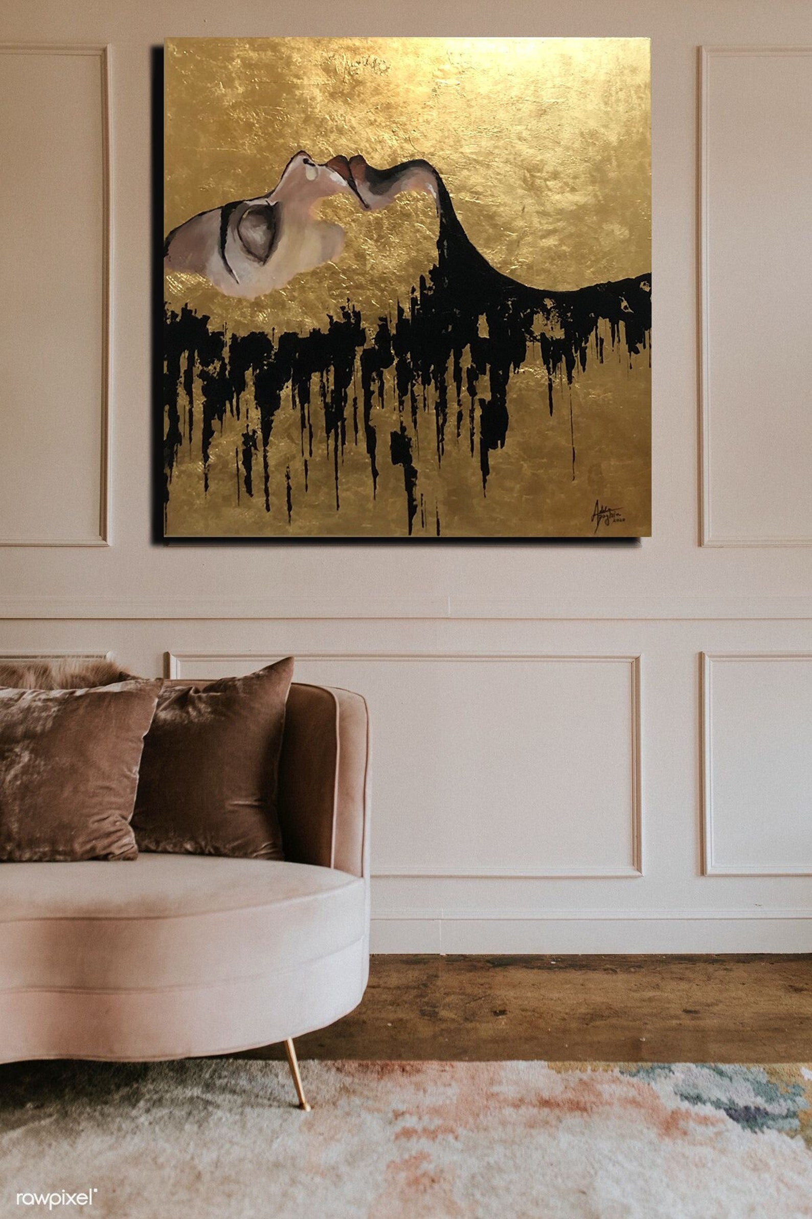 Extra Large Gold and Black Painting, Acrylic Painting on Canvas