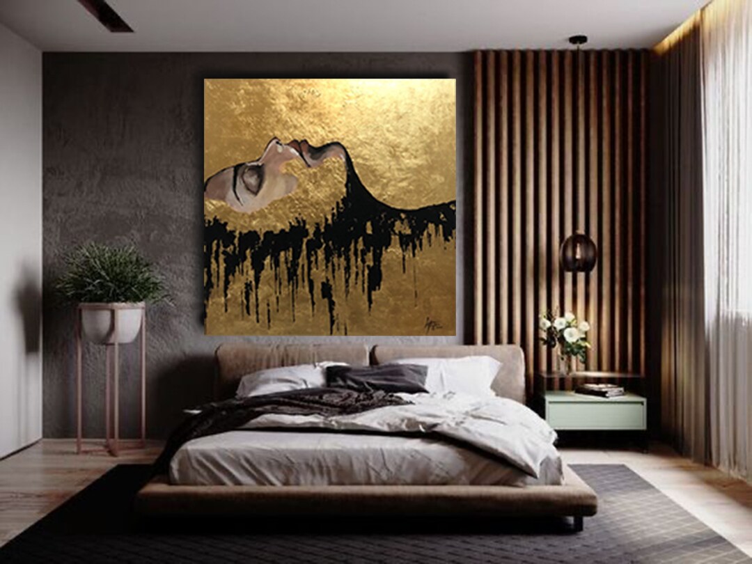 Extra Large Gold and Black Painting, Acrylic Painting on Canvas