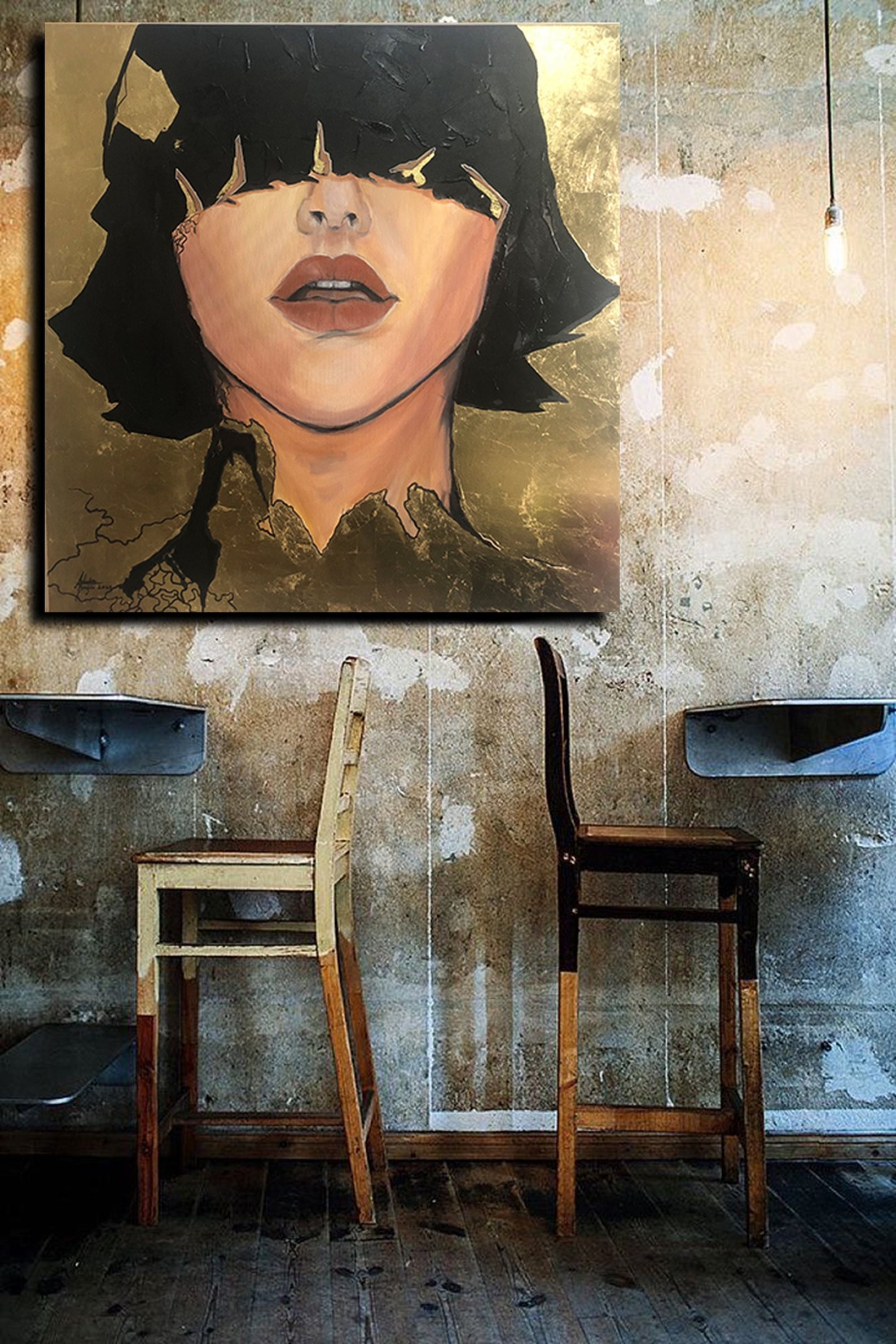 Large Gold and Black Painting Acrylic Painting on Canvas Etsy