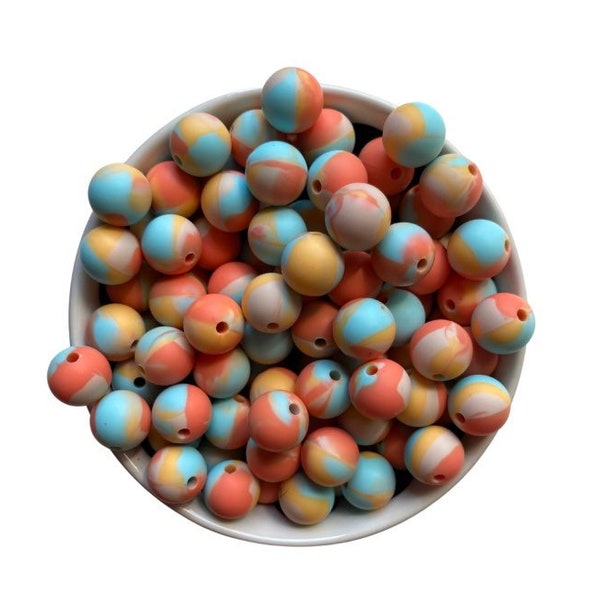 12mm Orange Sherbert Tie Dye Silicone Beads , Wholesale Beads