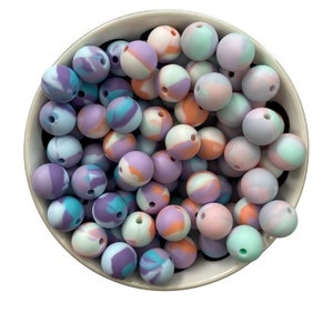 Tie Dye Round Silicone Beads, 12mm. Silicone Wholesale Beads