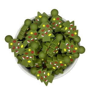 27mm Christmas Tree Silicone Beads, Christmas tree with decorations, Wholesale Beads, Christmas Tree silicone bead