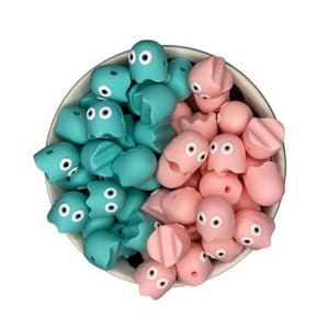 Pink and Blue Ghost, Pair with Chomping Man, Silicone Beads , Wholesale Beads